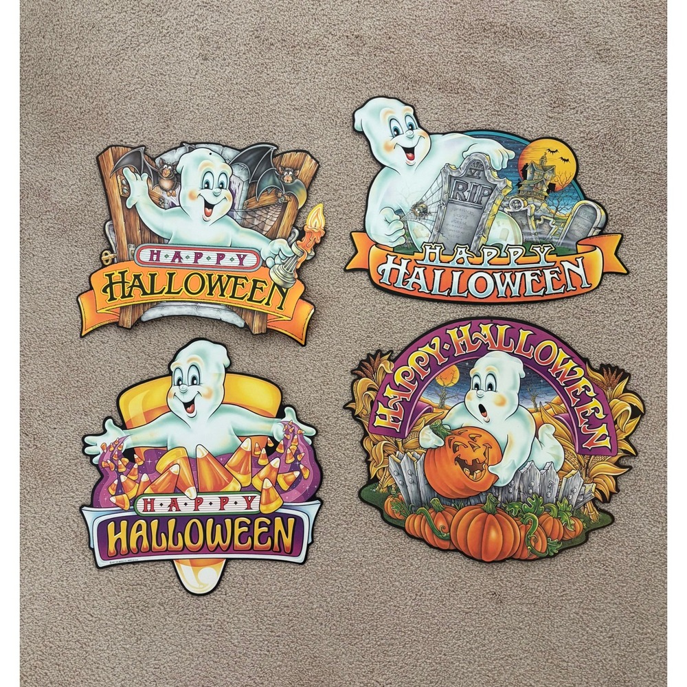 Beistle Vintage 1997 Halloween Ghost Wall Decor Cutouts Set of 4 Large Multi